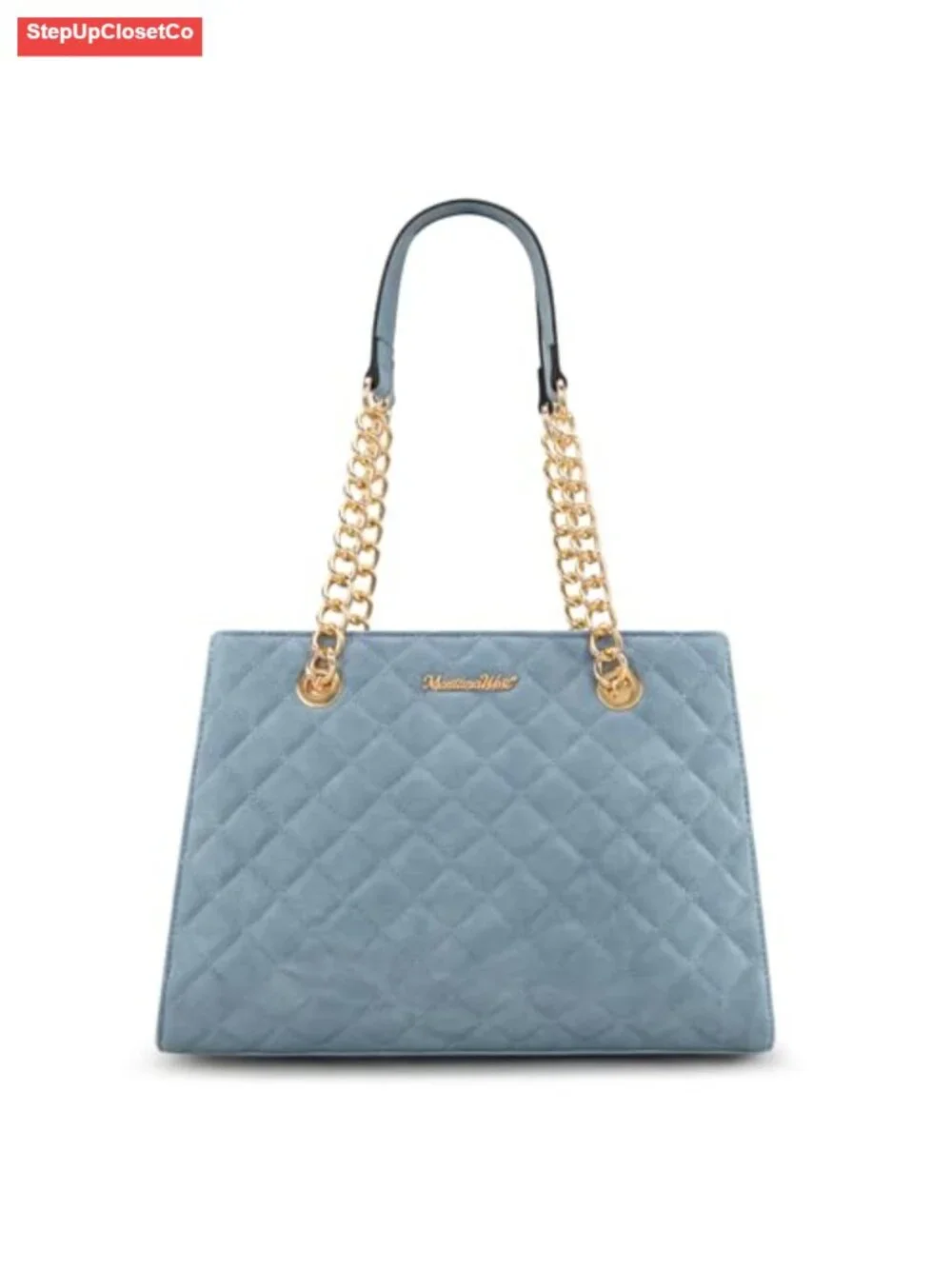 Quilted Faux Leather Tote Bag with Gold Chain Strap, Women's Shoulder Purse